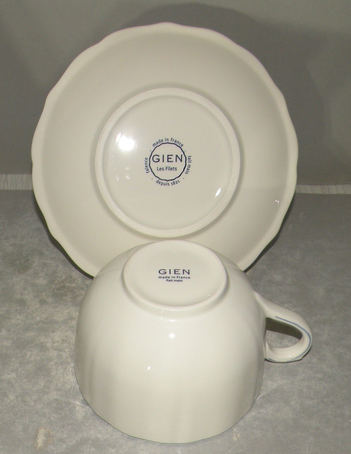 Jumbo Breakfast Cup & Saucer , Filet Bleu