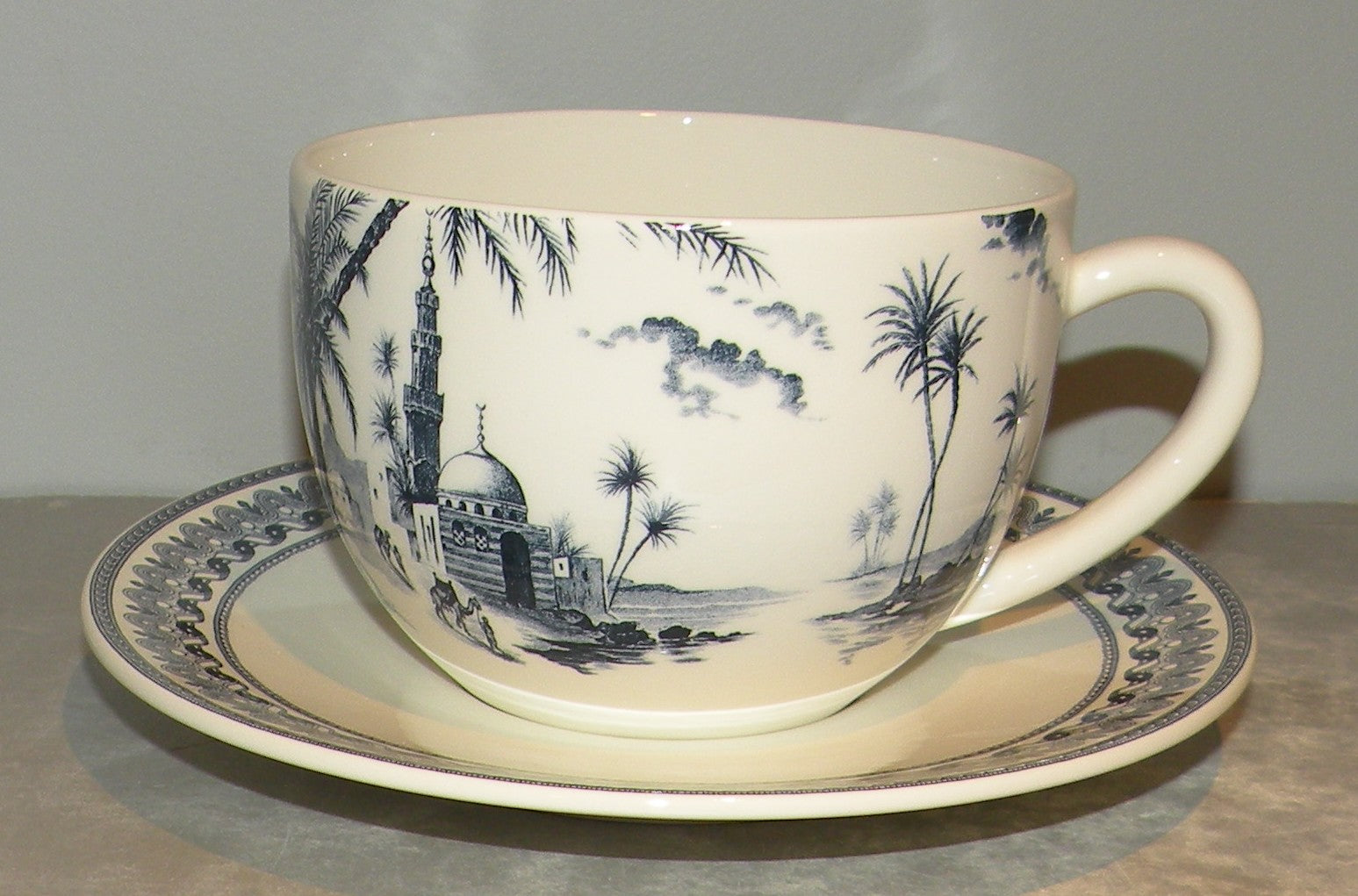 Jumbo Breakfast Cup & Saucer, Les Depareillees in Blue