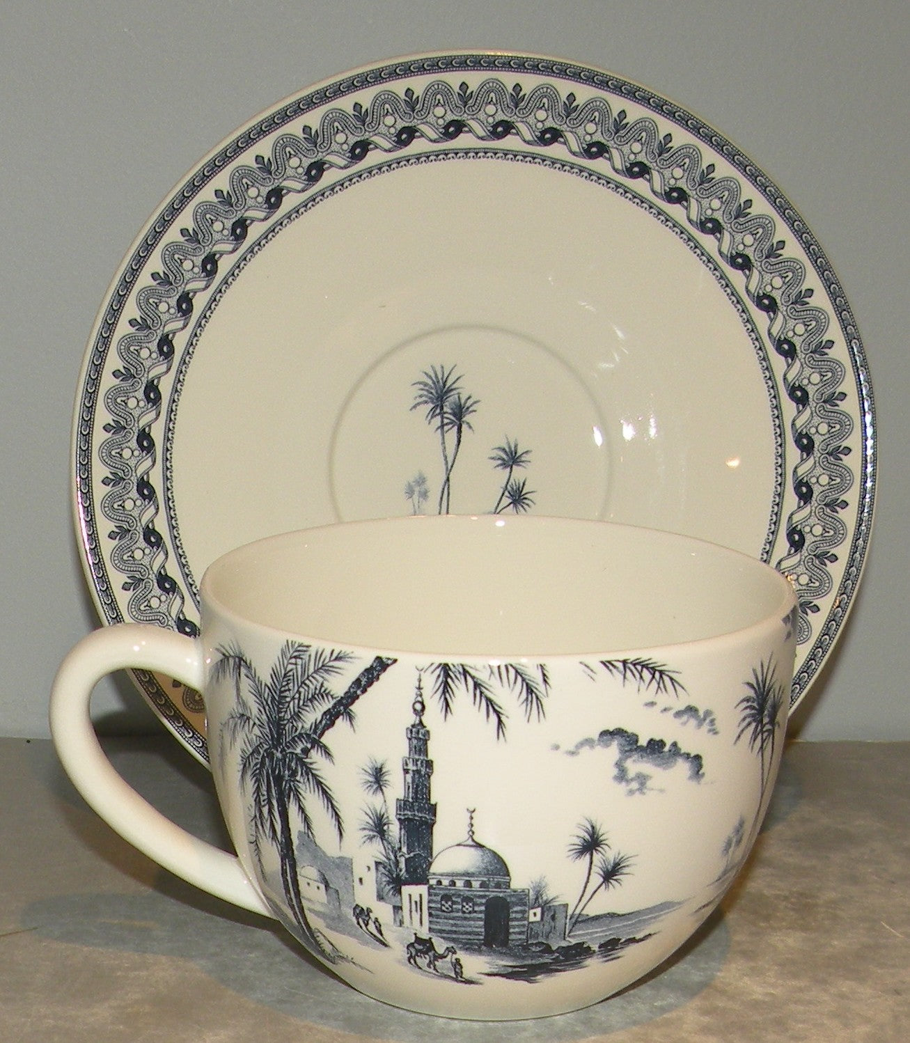 Jumbo Breakfast Cup & Saucer, Les Depareillees in Blue