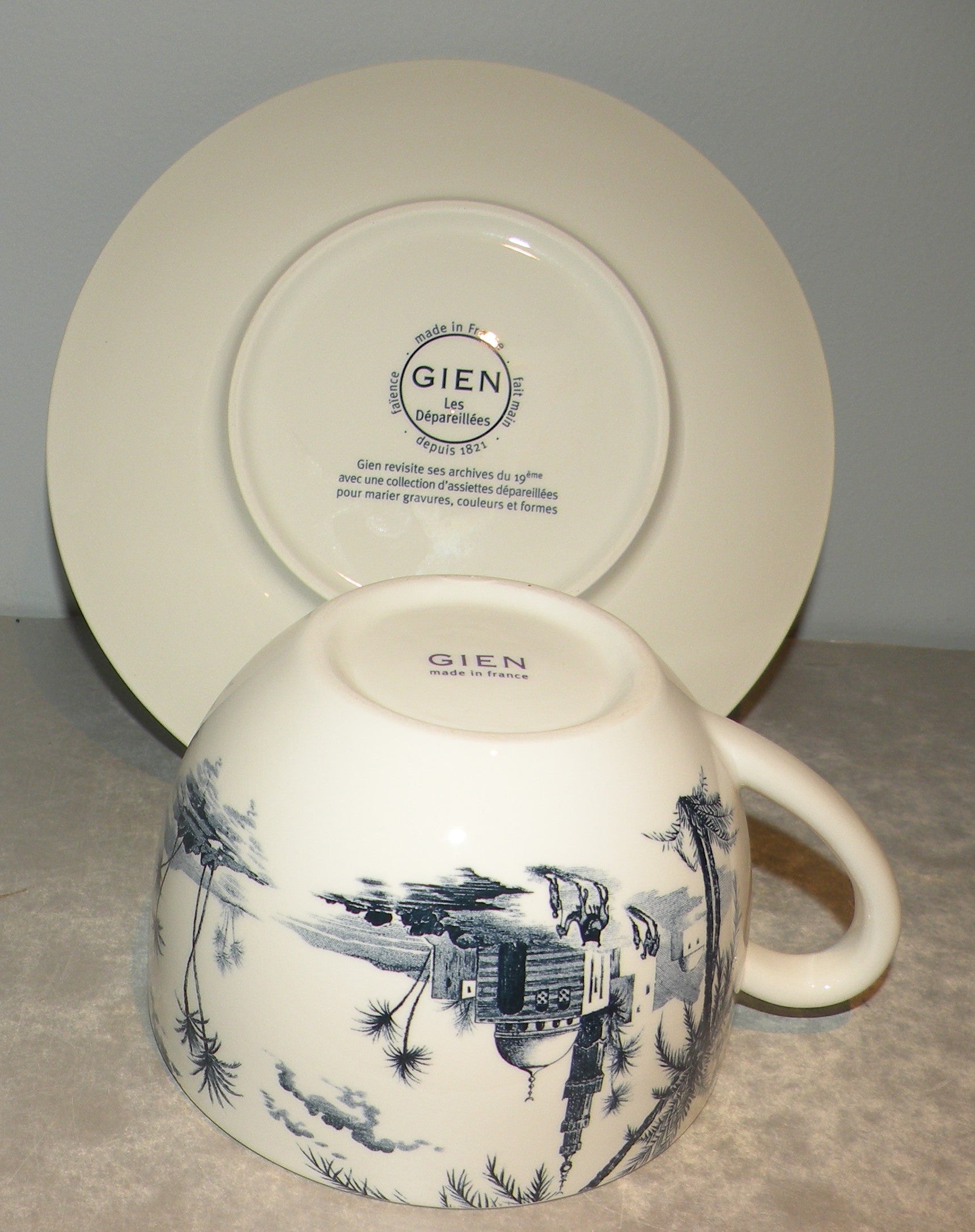 Jumbo Breakfast Cup & Saucer, Les Depareillees in Blue