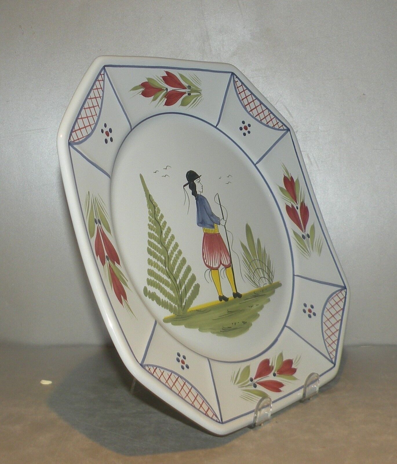Octogonal Dinner Plate with a Man , Mistral Blue