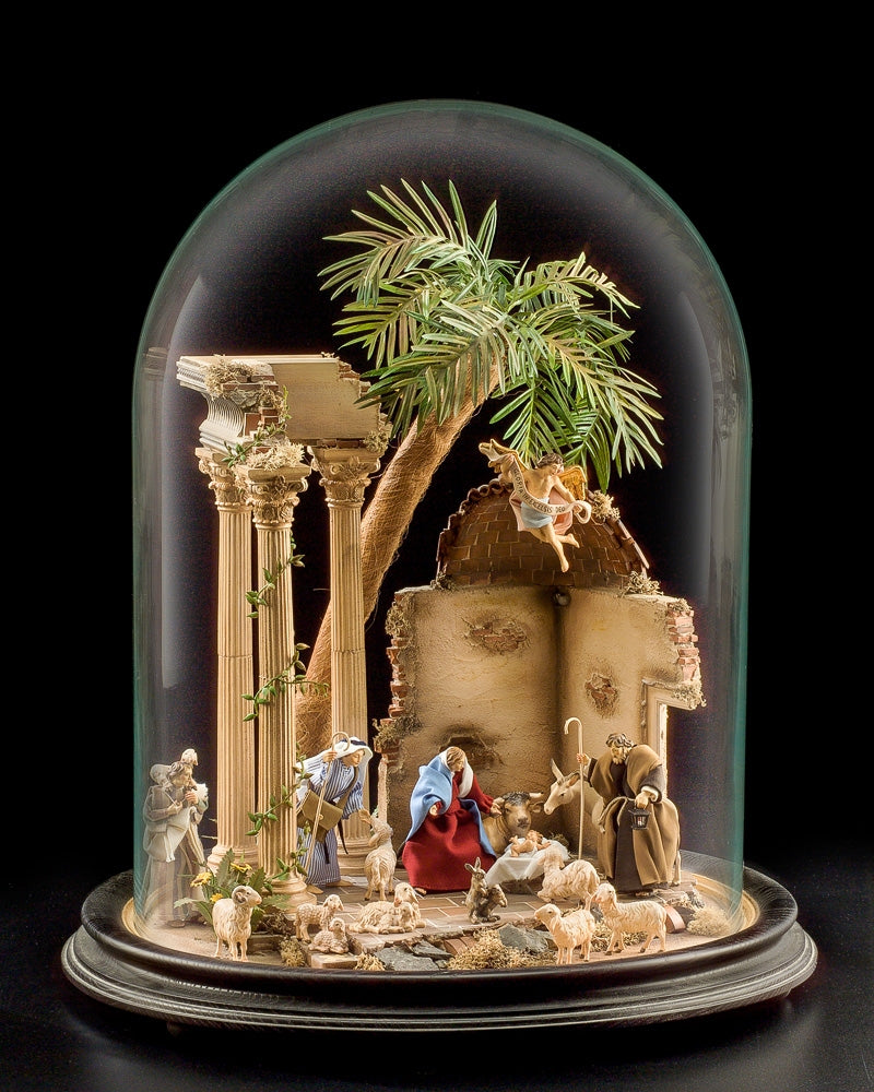 Set of 17 pieces & glass dome - Oriental nativity dressed -  10903-S17