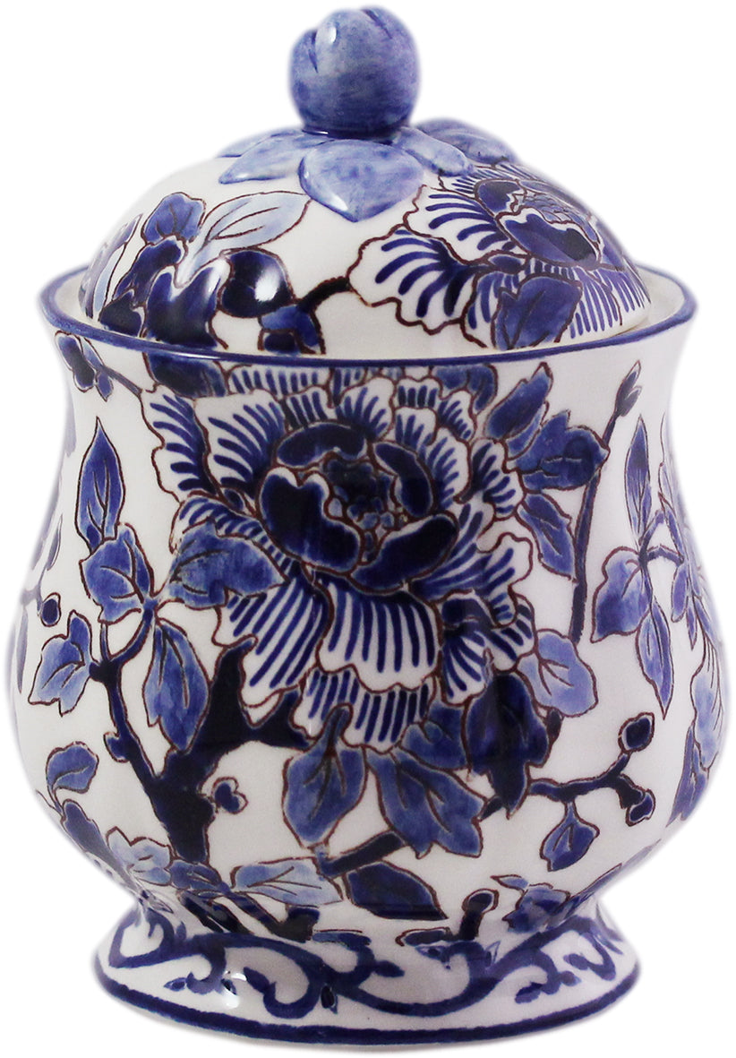 Covered Sugar Bowl Hand Painted Pivoines Bleues