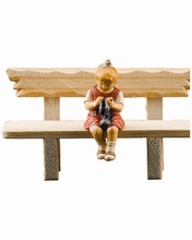 Girl knitting on a bench, Rustic