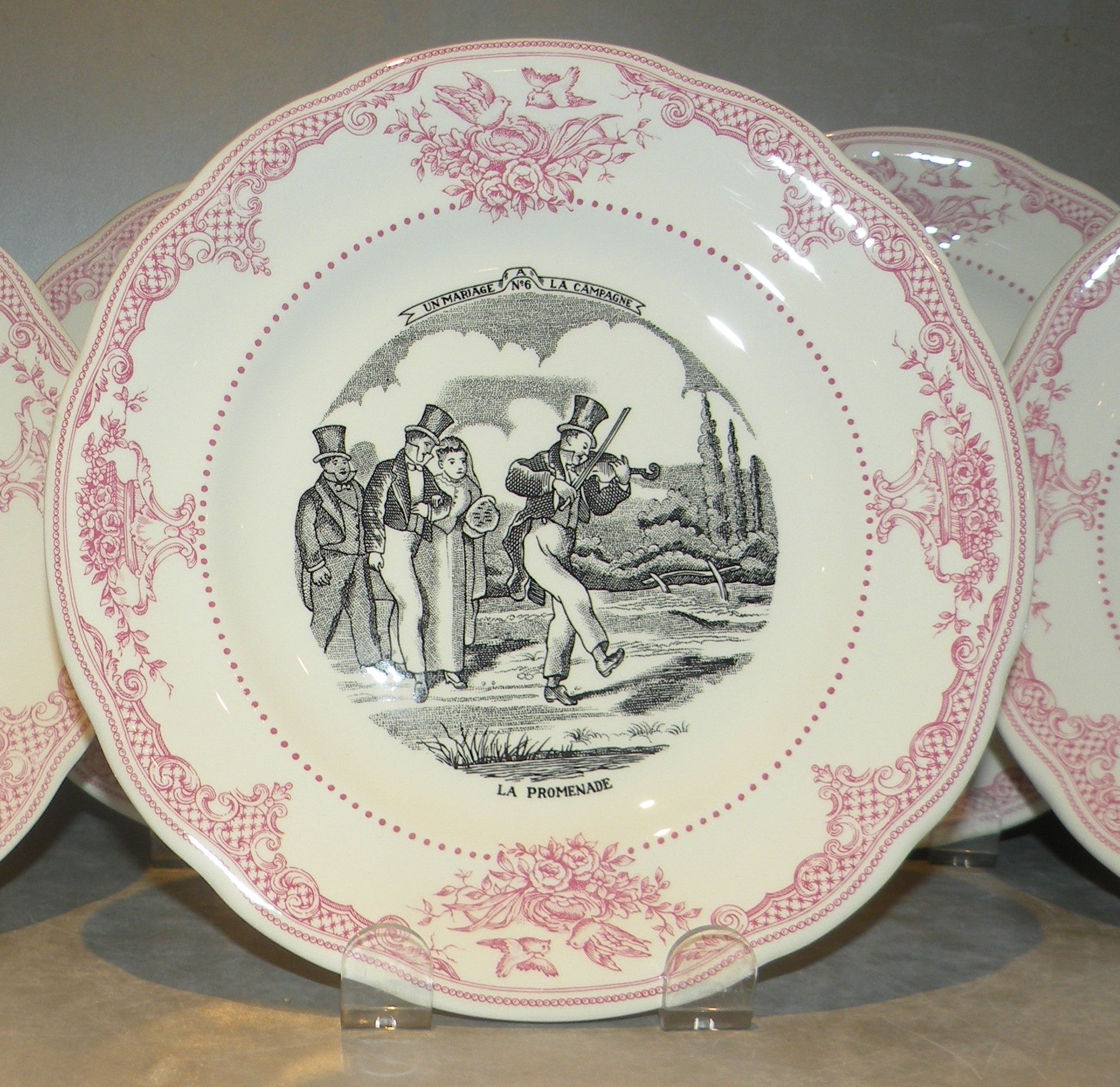 6 dessert Plates Mariage a la Campagne Rose, Gien
