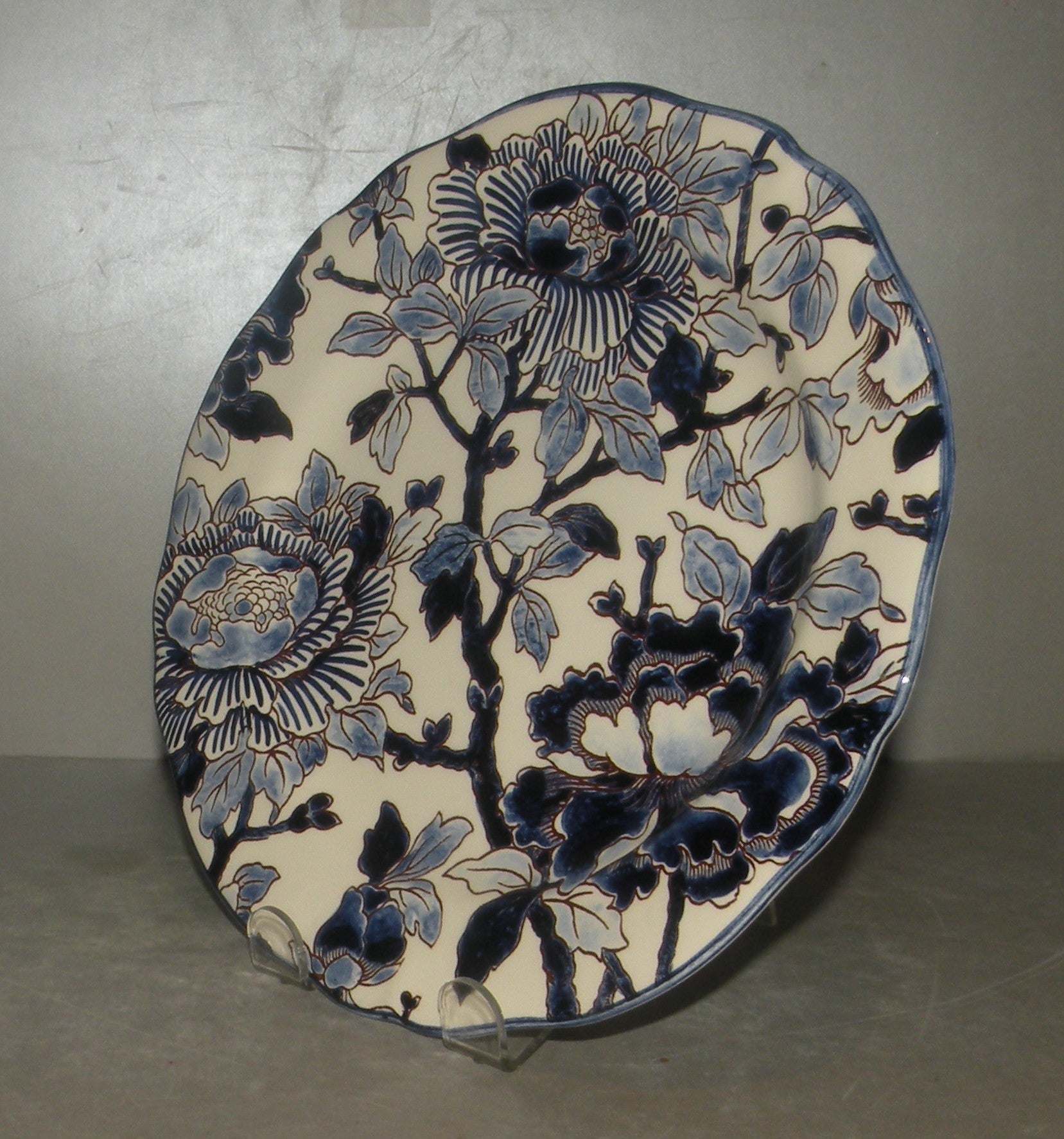 Dessert Plate Hand Painted Pivoines Bleues