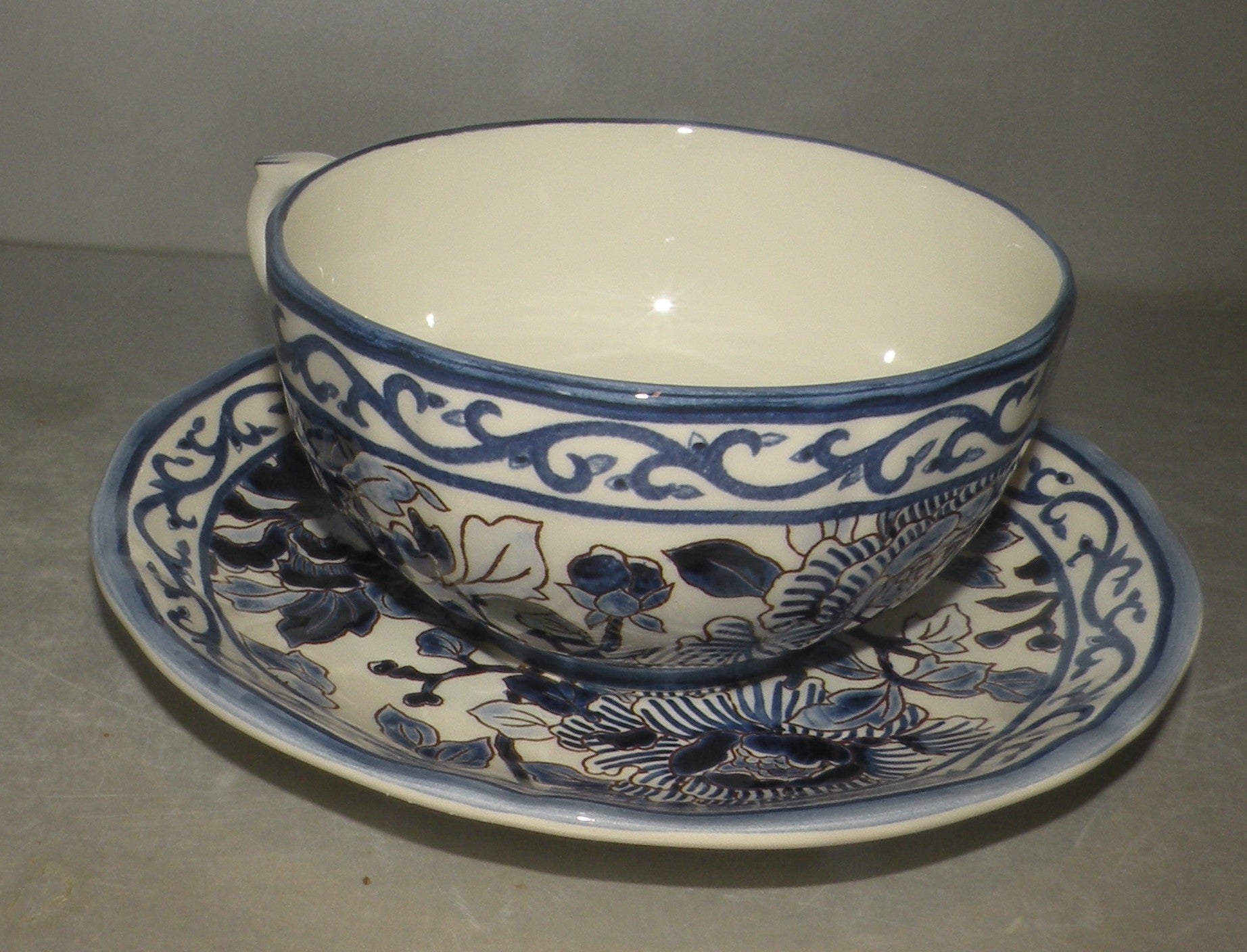Breakfast Cup & Saucer, Pivoines Bleu