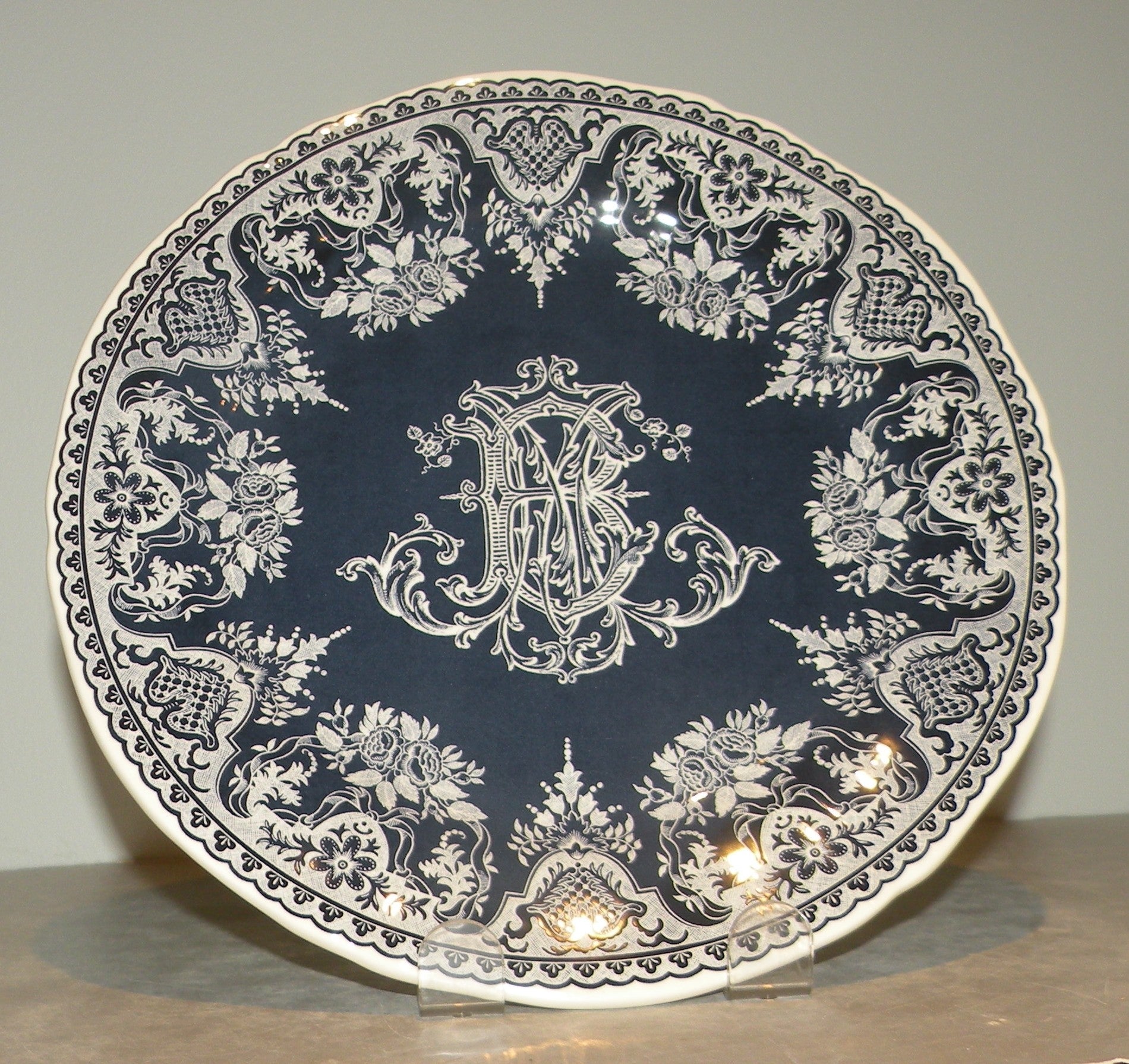 Dessert Plate Monogramme , Les Depareillees in Blue