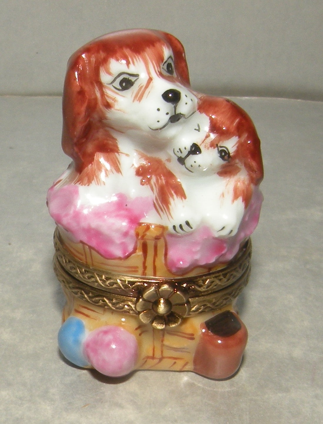 2 Dogs on a Basket , Limoges Box Number 44