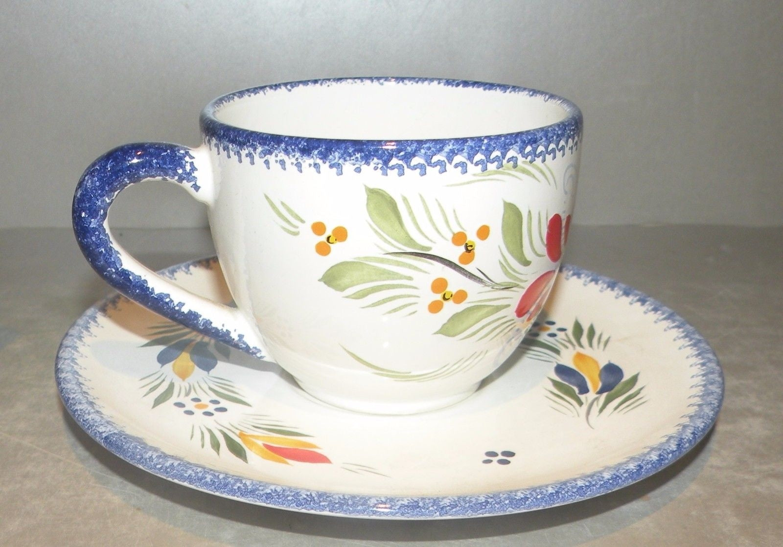 Tea Cup & Saucer Broceliande , FAB Quimper