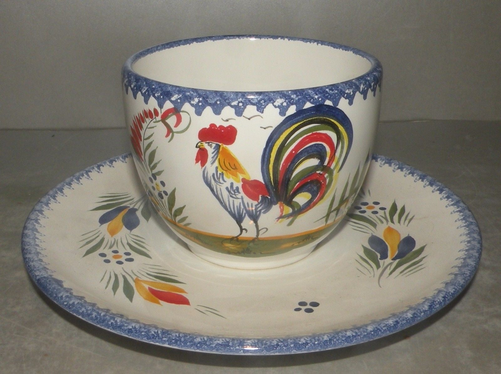 Tea Cup & Saucer Coq , FAB Quimper