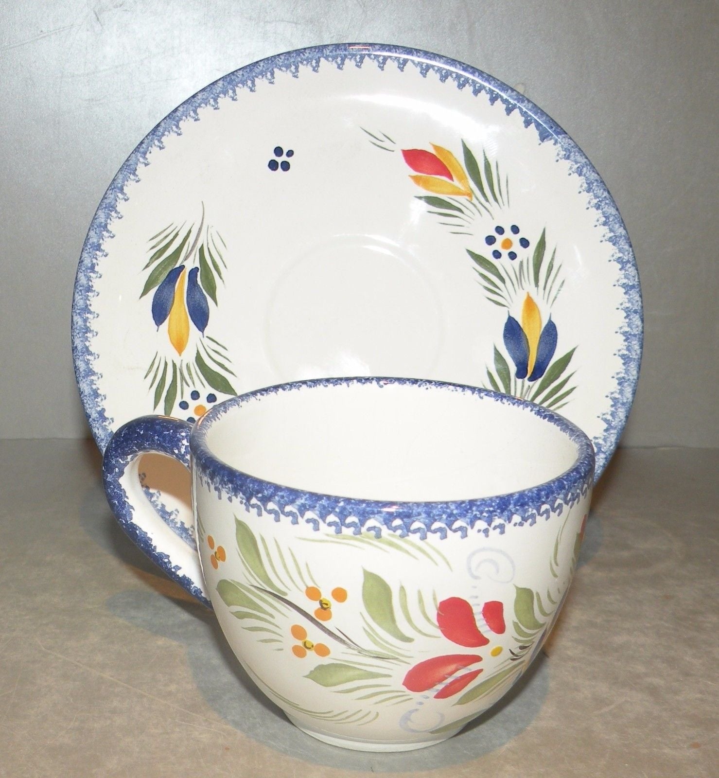 Tea Cup & Saucer Broceliande , FAB Quimper