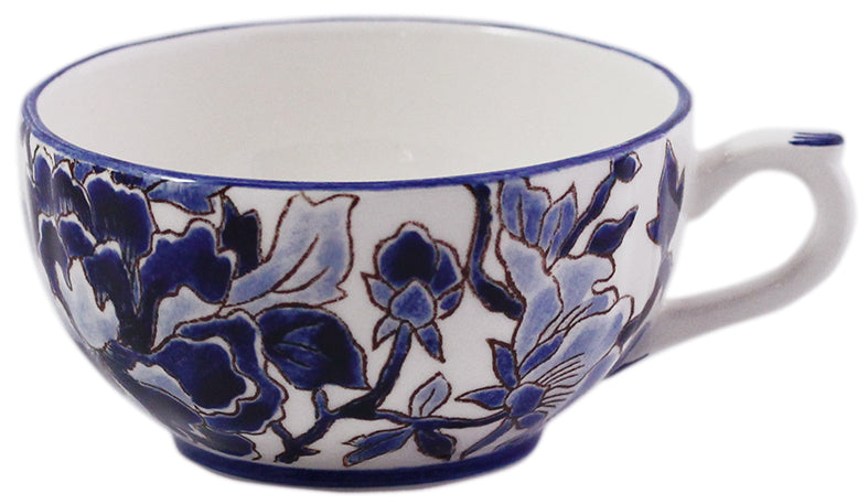 Tea Cup & Saucer Hand Painted Pivoines Bleues