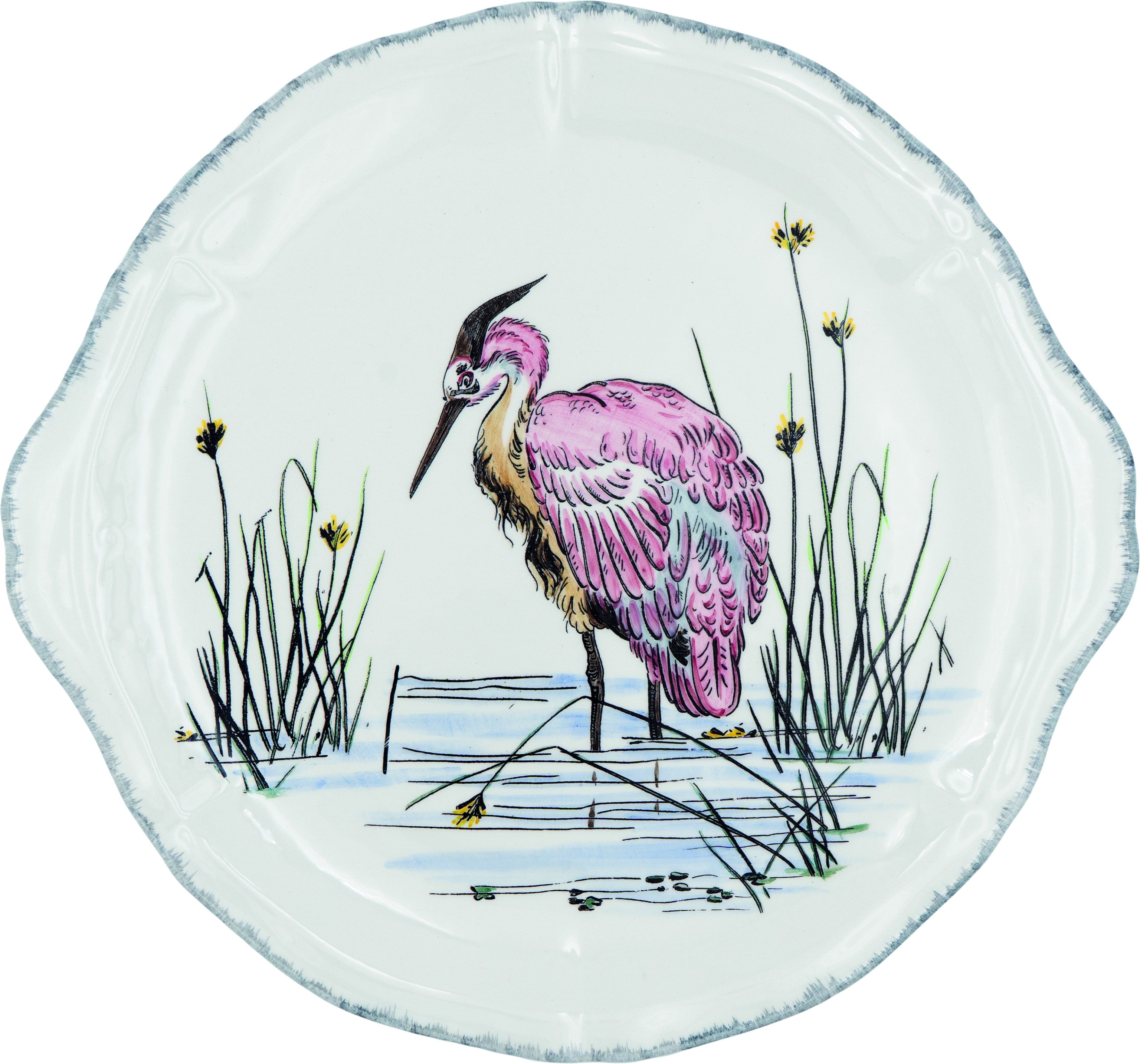 Eared Round Cake Platter, Grands Oiseaux
