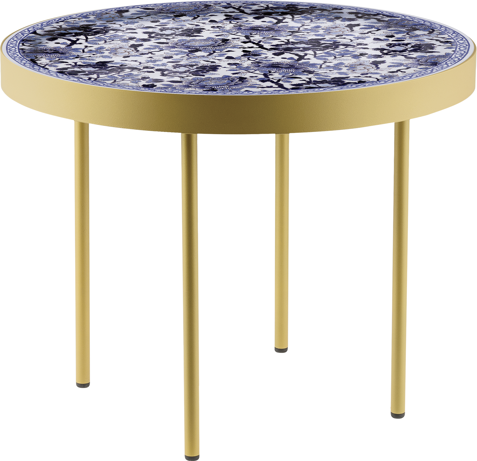 Coffee Table Gold, Pivoines Bleues, Hand Painted,