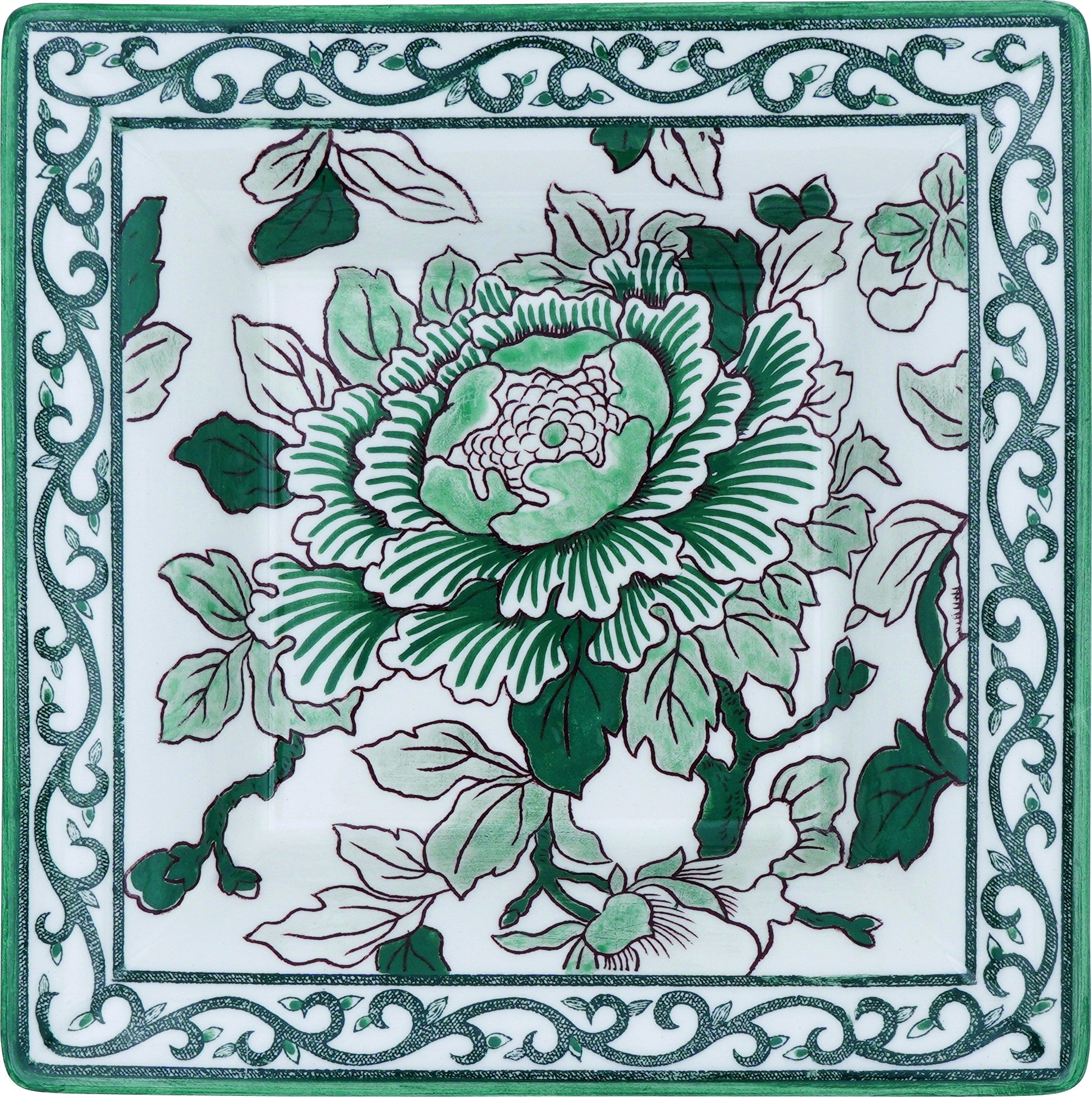 Large Square Candy Tray, Pivoines Vert