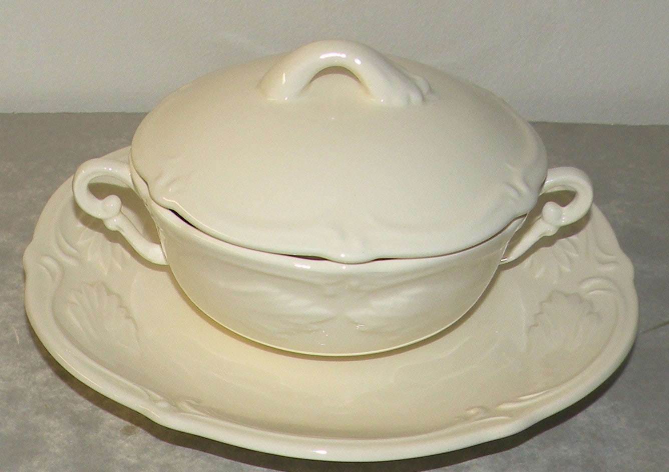 Covered Bouillon Cup & Saucer,  Rocaille