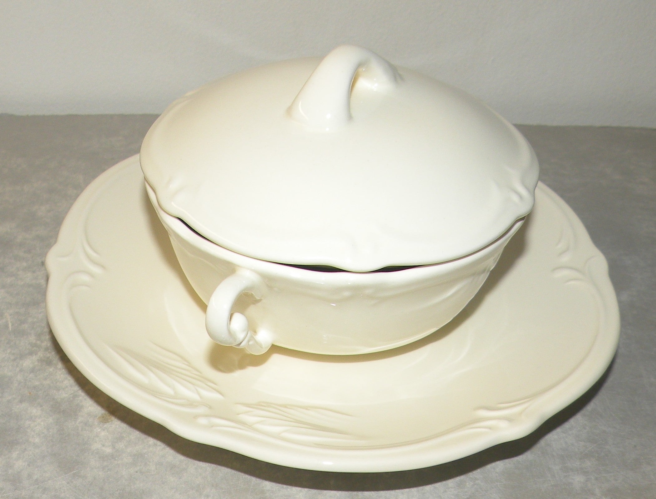 Covered Bouillon Cup & Saucer,  Rocaille