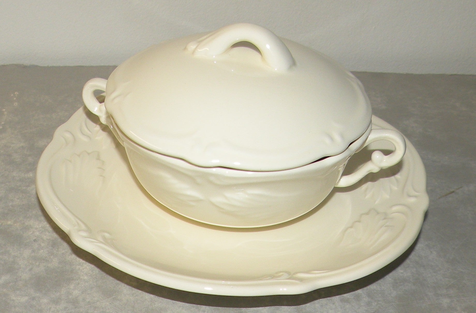 Covered Bouillon Cup & Saucer,  Rocaille