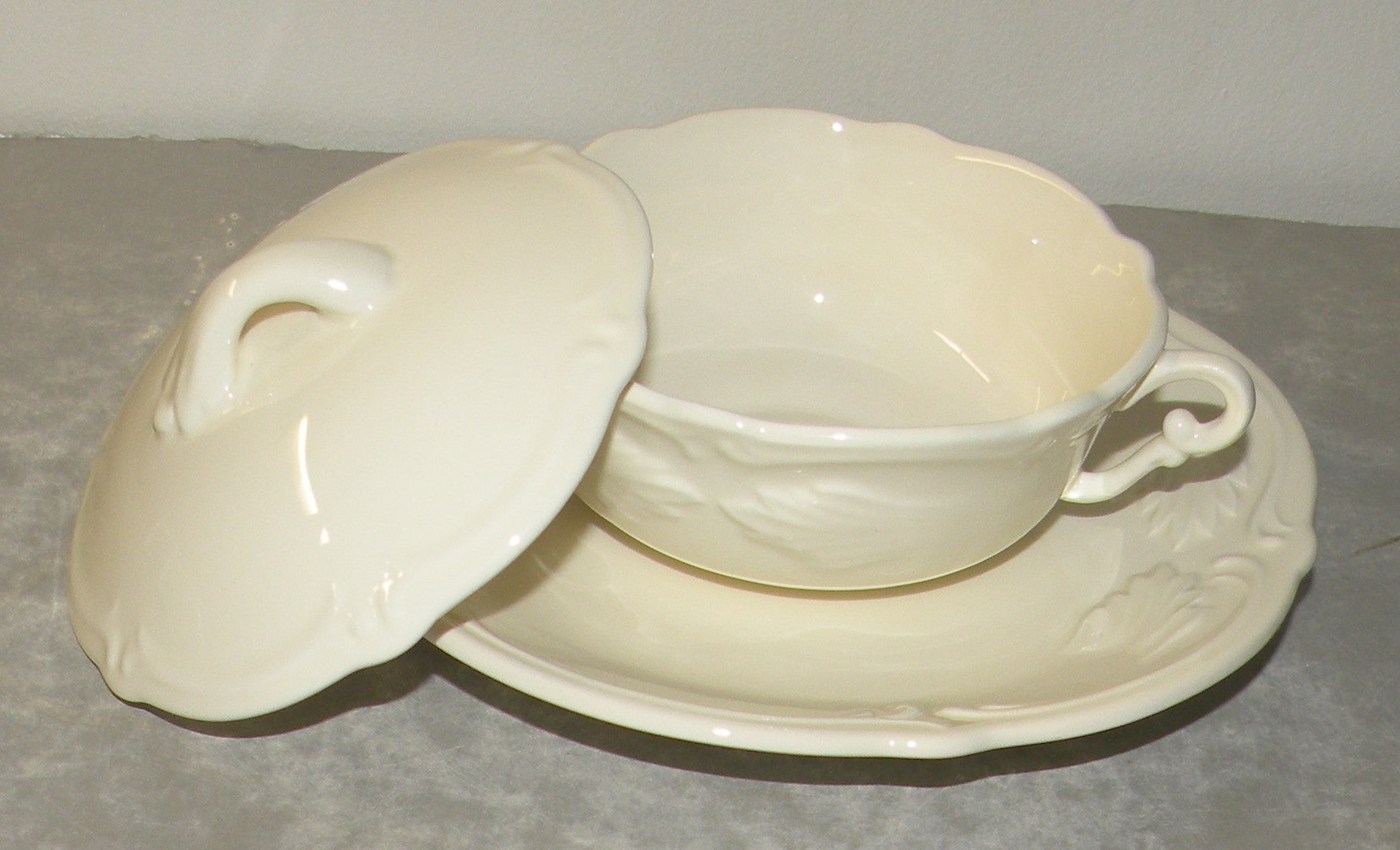 Covered Bouillon Cup & Saucer,  Rocaille