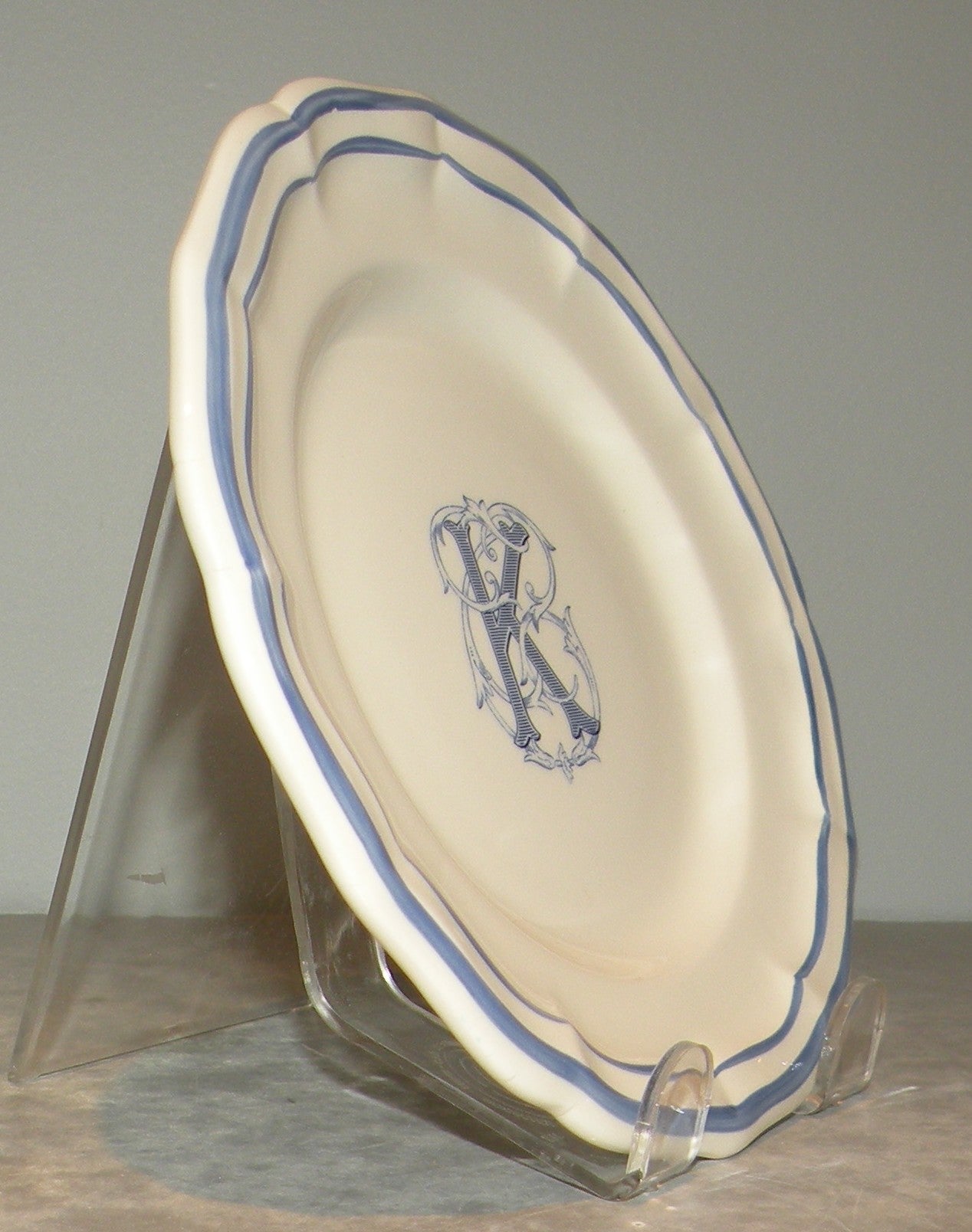 Bread & Butter Plate with the letter K , Filet Bleu Monogramme