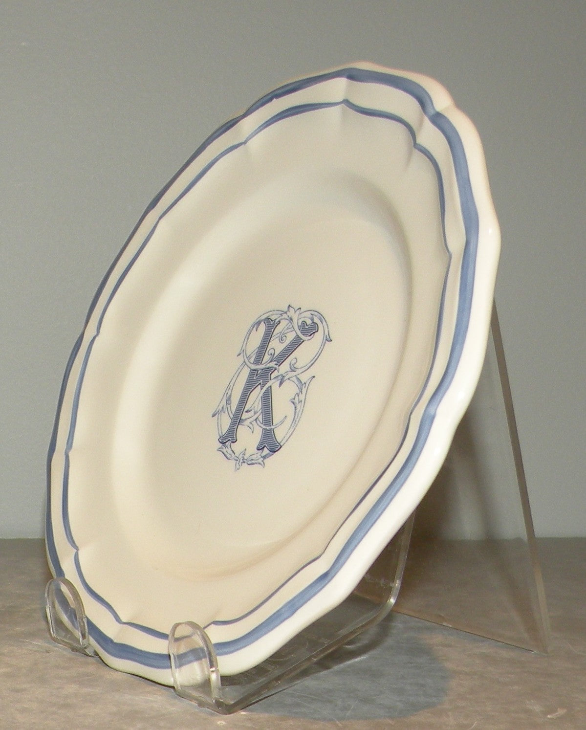 Bread & Butter Plate with the letter K , Filet Bleu Monogramme