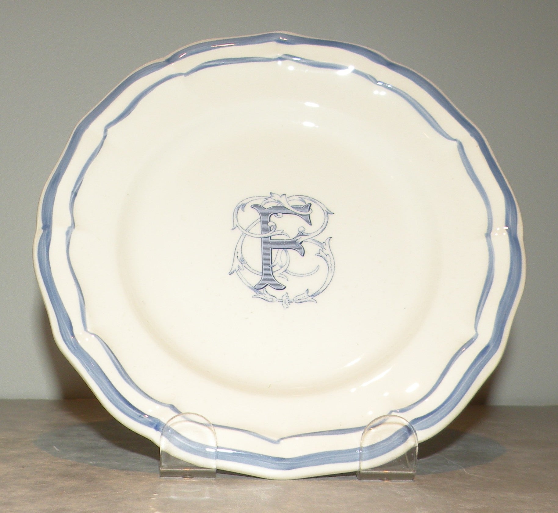 Bread & Butter Plate with the letter F , Filet Bleu Monogramme
