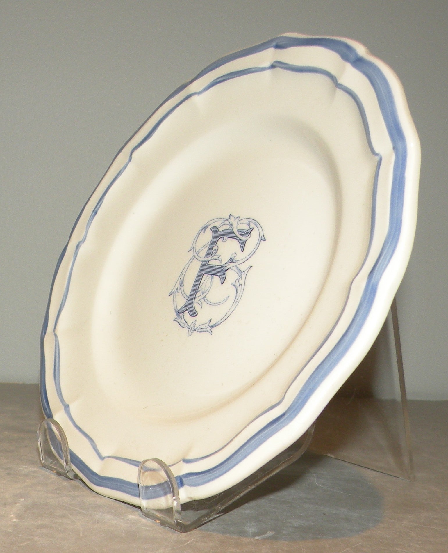 Bread & Butter Plate with the letter F , Filet Bleu Monogramme