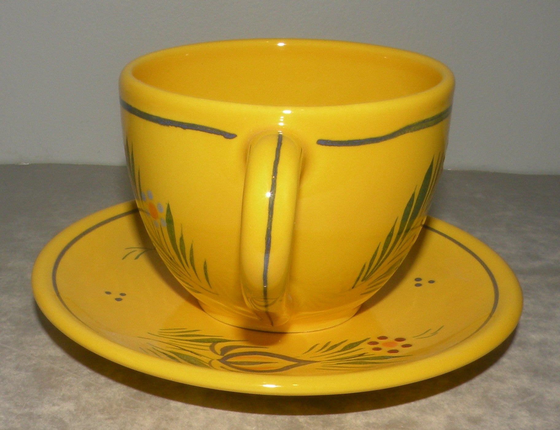 Tea Cup & Saucer Jonquille with flowers , FAB Quimper