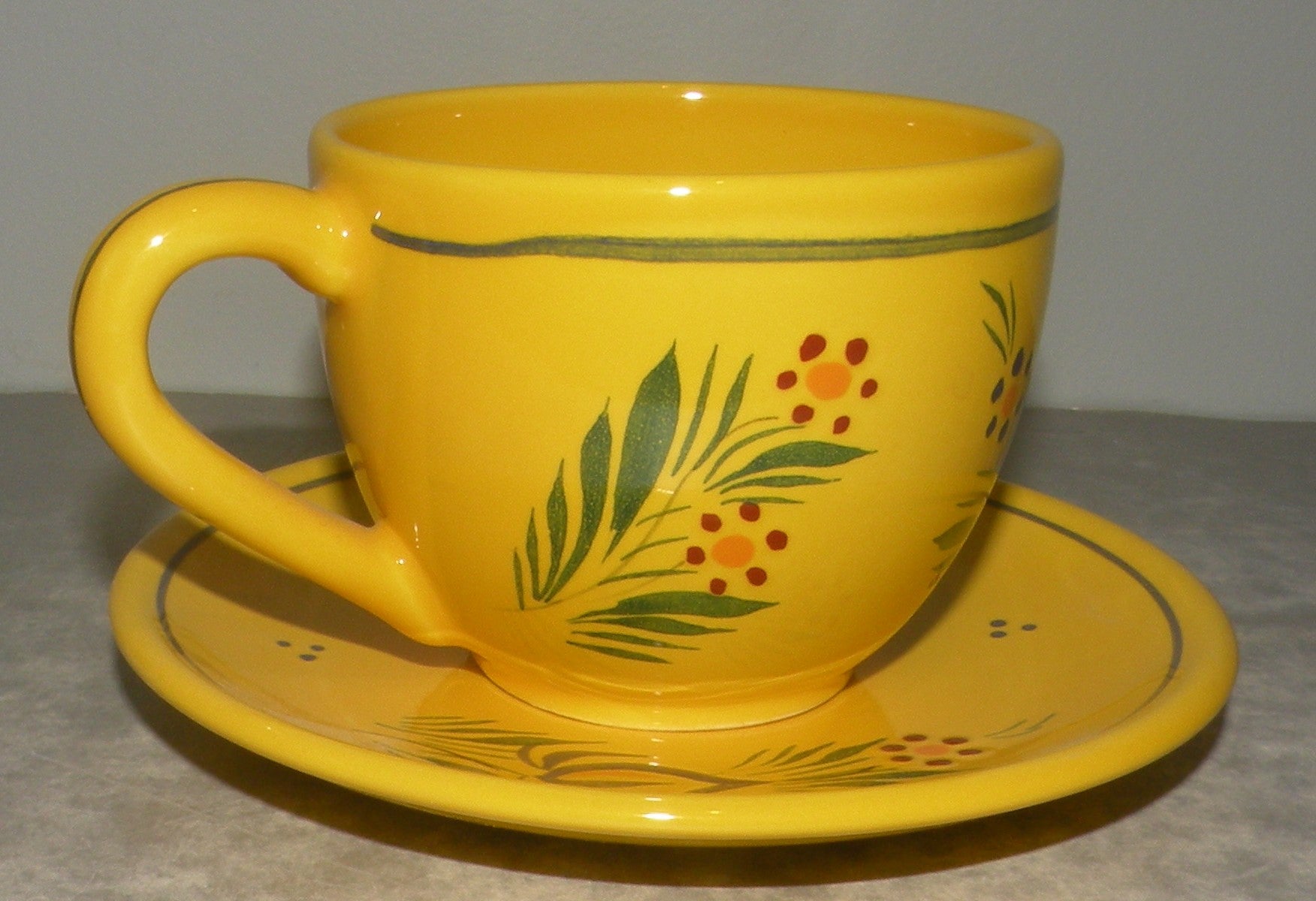 Tea Cup & Saucer Jonquille with flowers , FAB Quimper