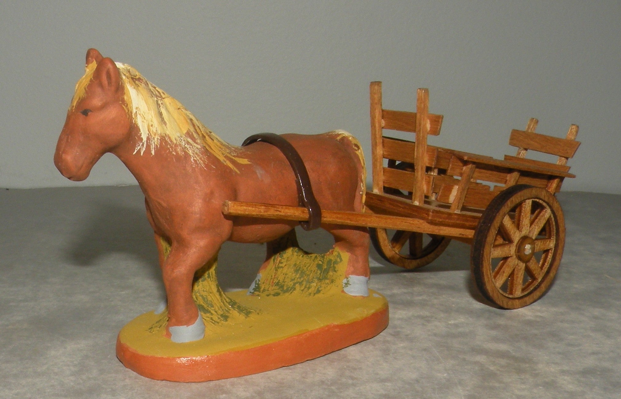 Draft horse and Wood Cart of harness , Fouque 6 Cm