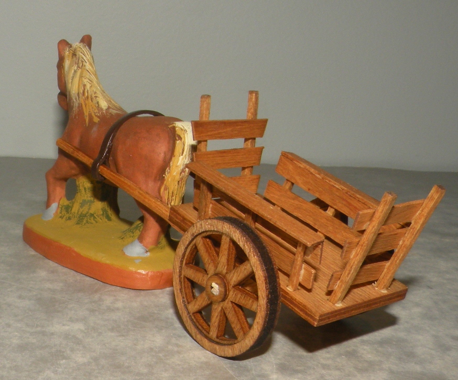 Draft horse and Wood Cart of harness , Fouque 6 Cm