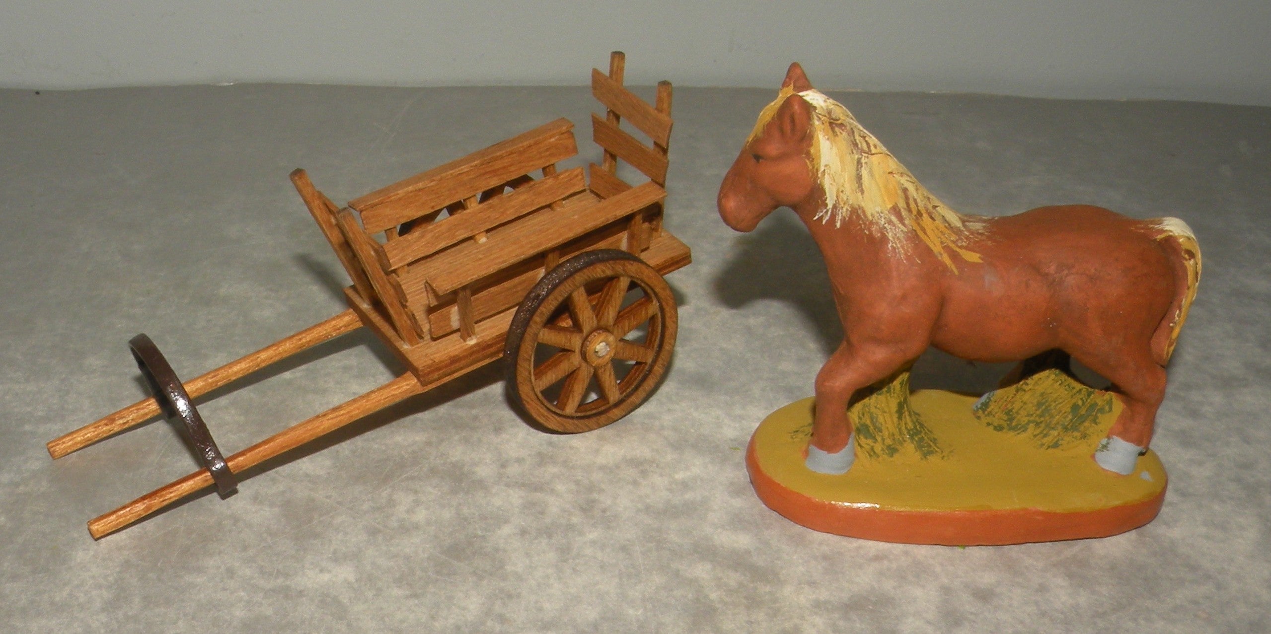 Draft horse and Wood Cart of harness , Fouque 6 Cm