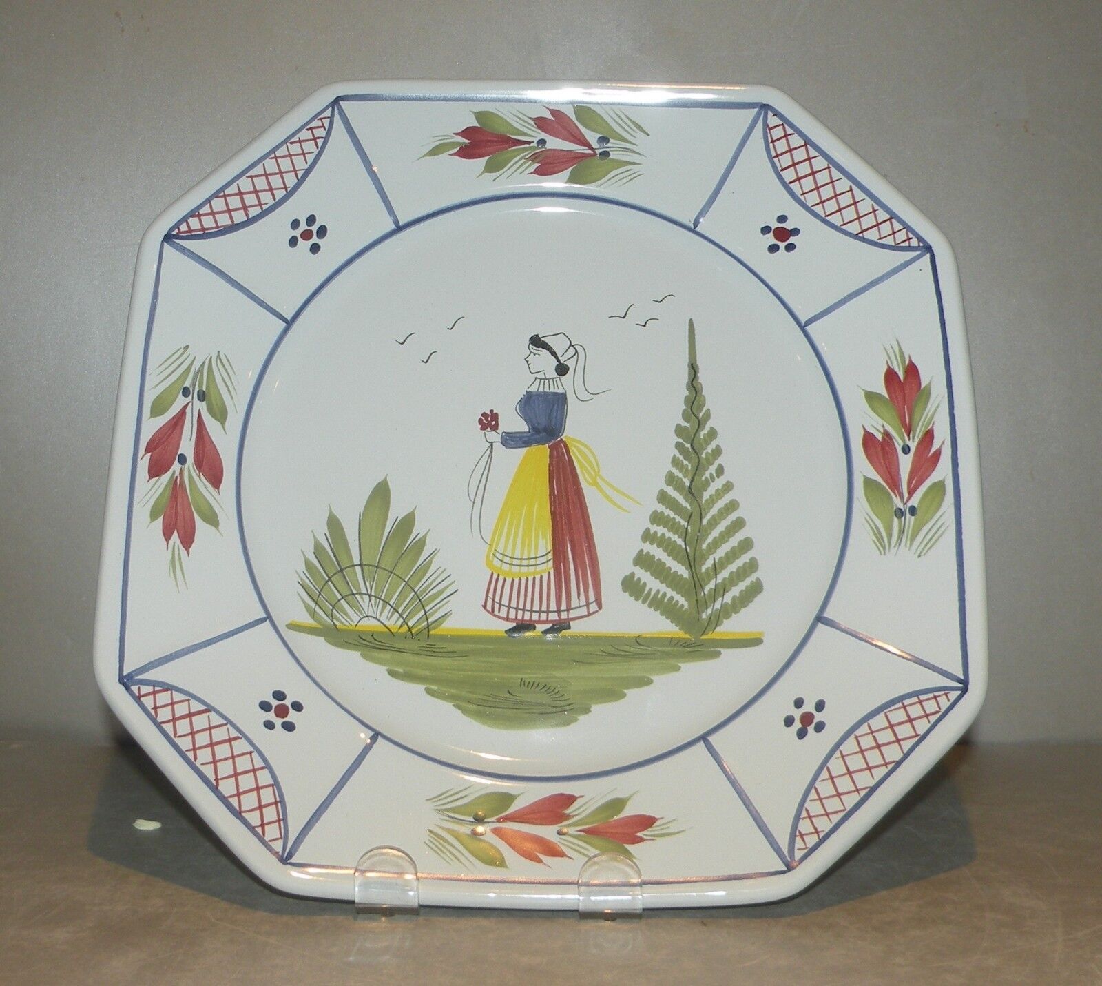 Octogonal Dinner Plate with a Woman , Mistral Blue