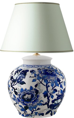 Lamp Cremone Vase Hand Painted Pivoines Bleues