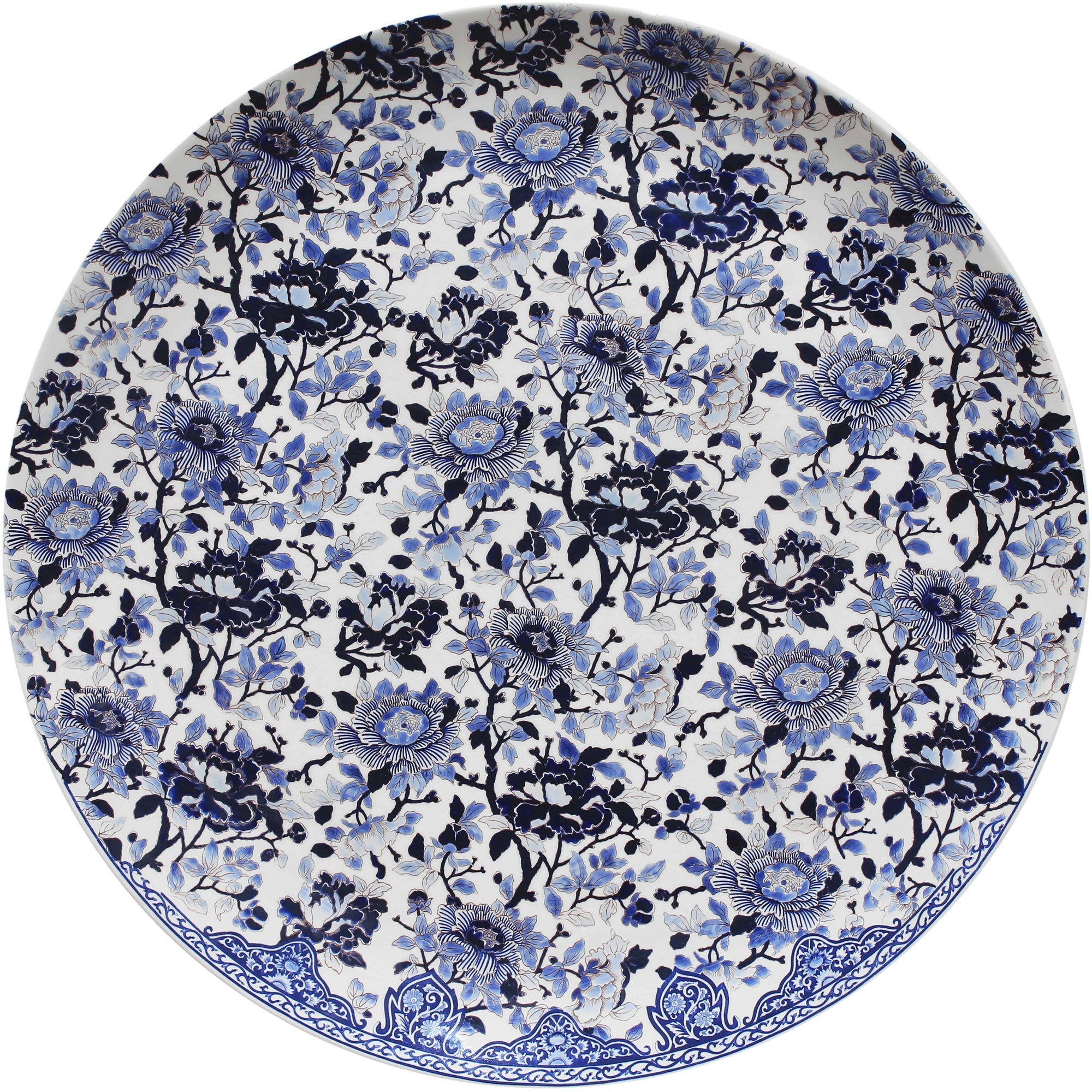 Large Platter Prestige Pivoines Bleues, Hand Painted, Limited Edition