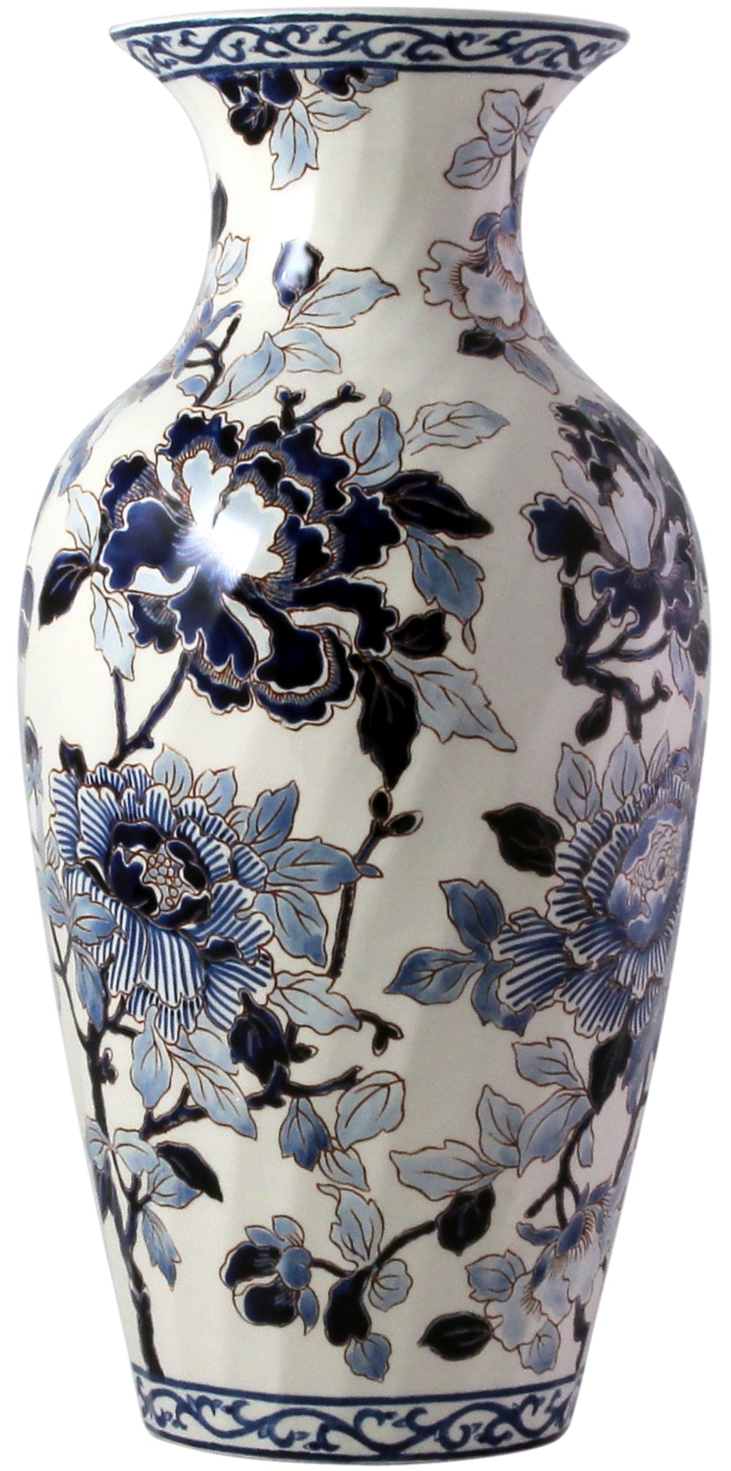 Fluted vase Number 2 Hand Painted Pivoines Bleues