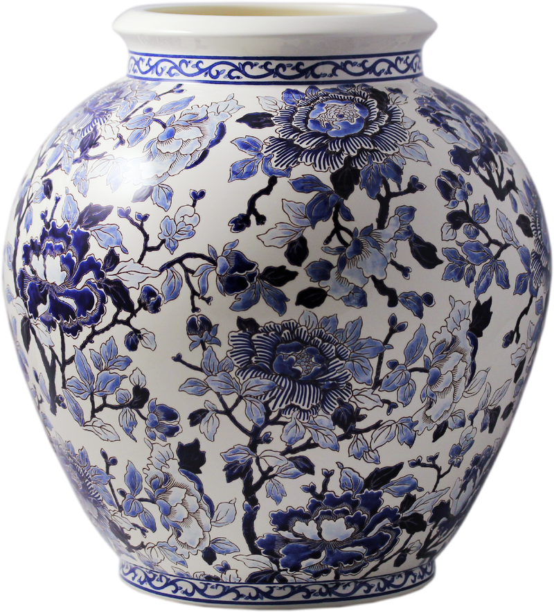 Large Cremonde Vase Hand Painted Pivoines Bleues