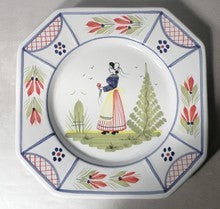 Dessert Plate Octogonal with Lady , Mistral Blue
