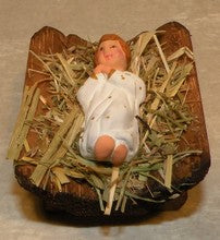 Jesus on straw in wooden cradle, Didier, 6 cm