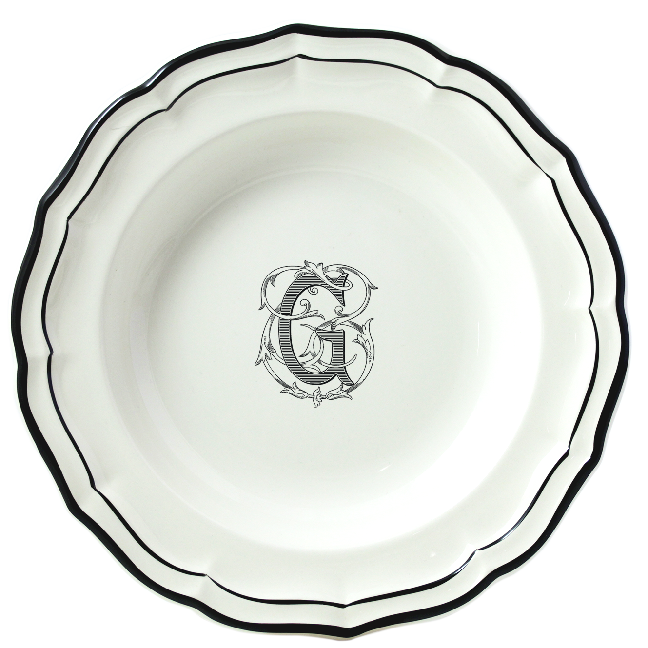 Rim Soup Plate, Filet Manganese Monogramme