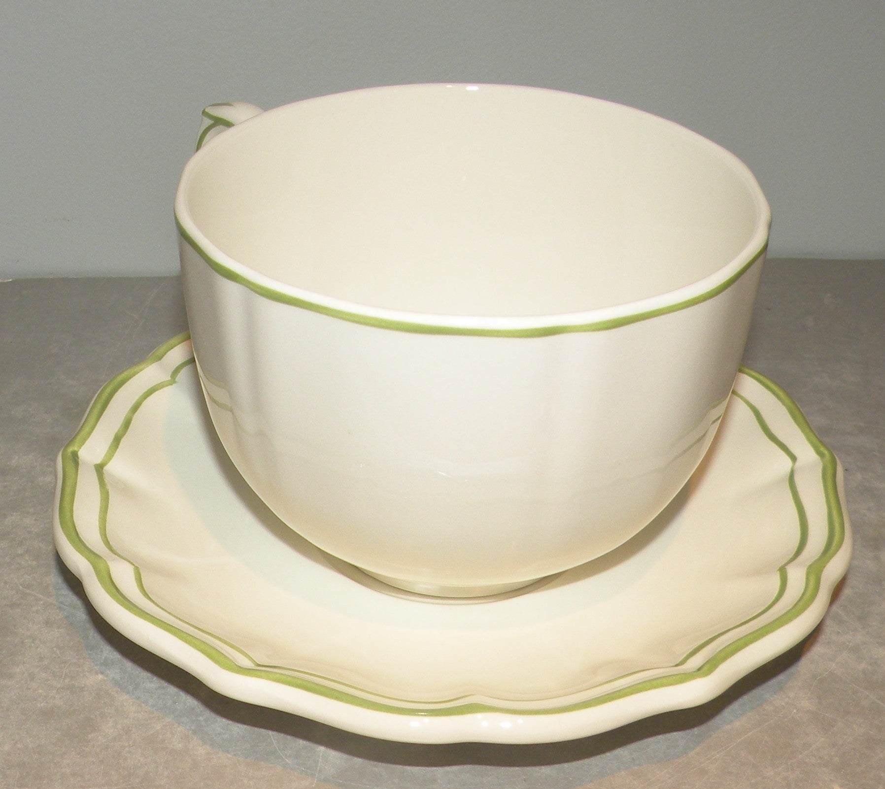 Jumbo Breakfast Cup & Saucer , Filets Hand Painted