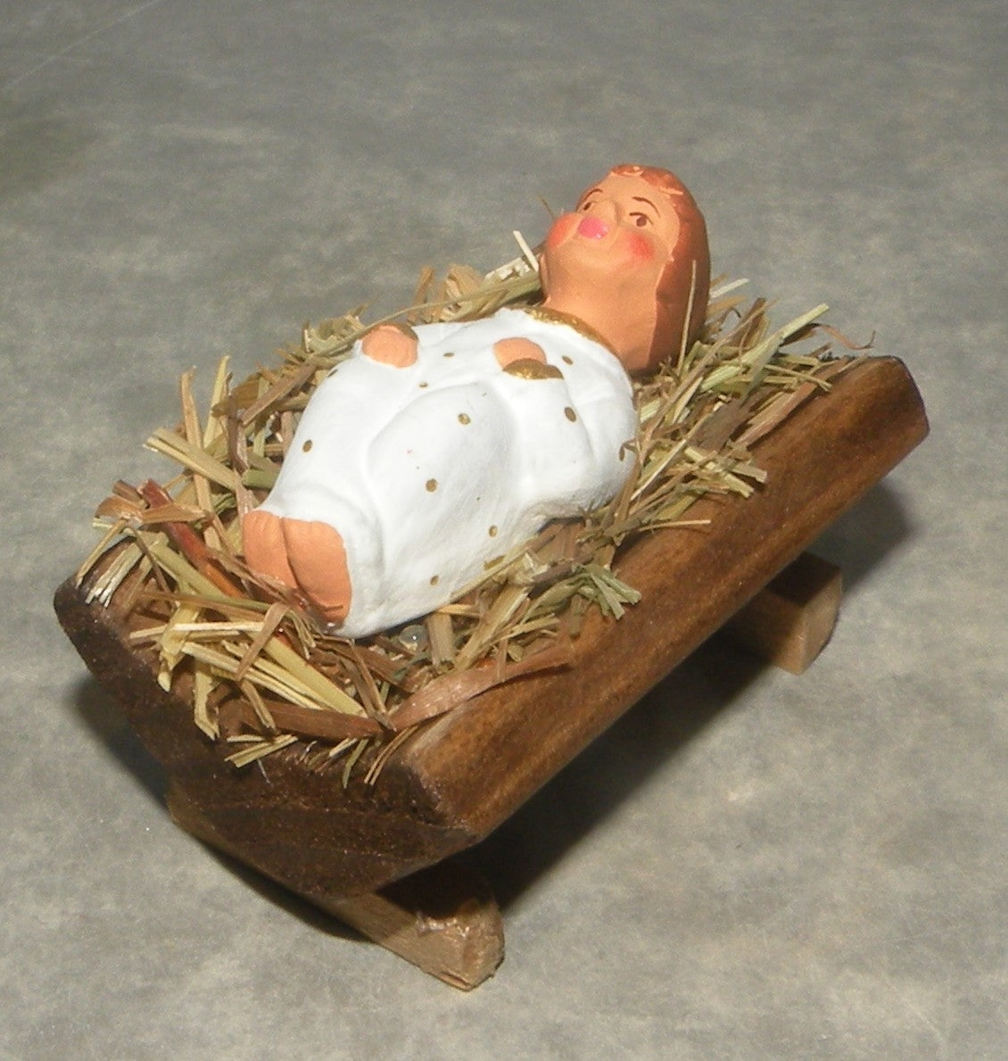 Jesus on straw in wooden cradle, Didier, 7 cm