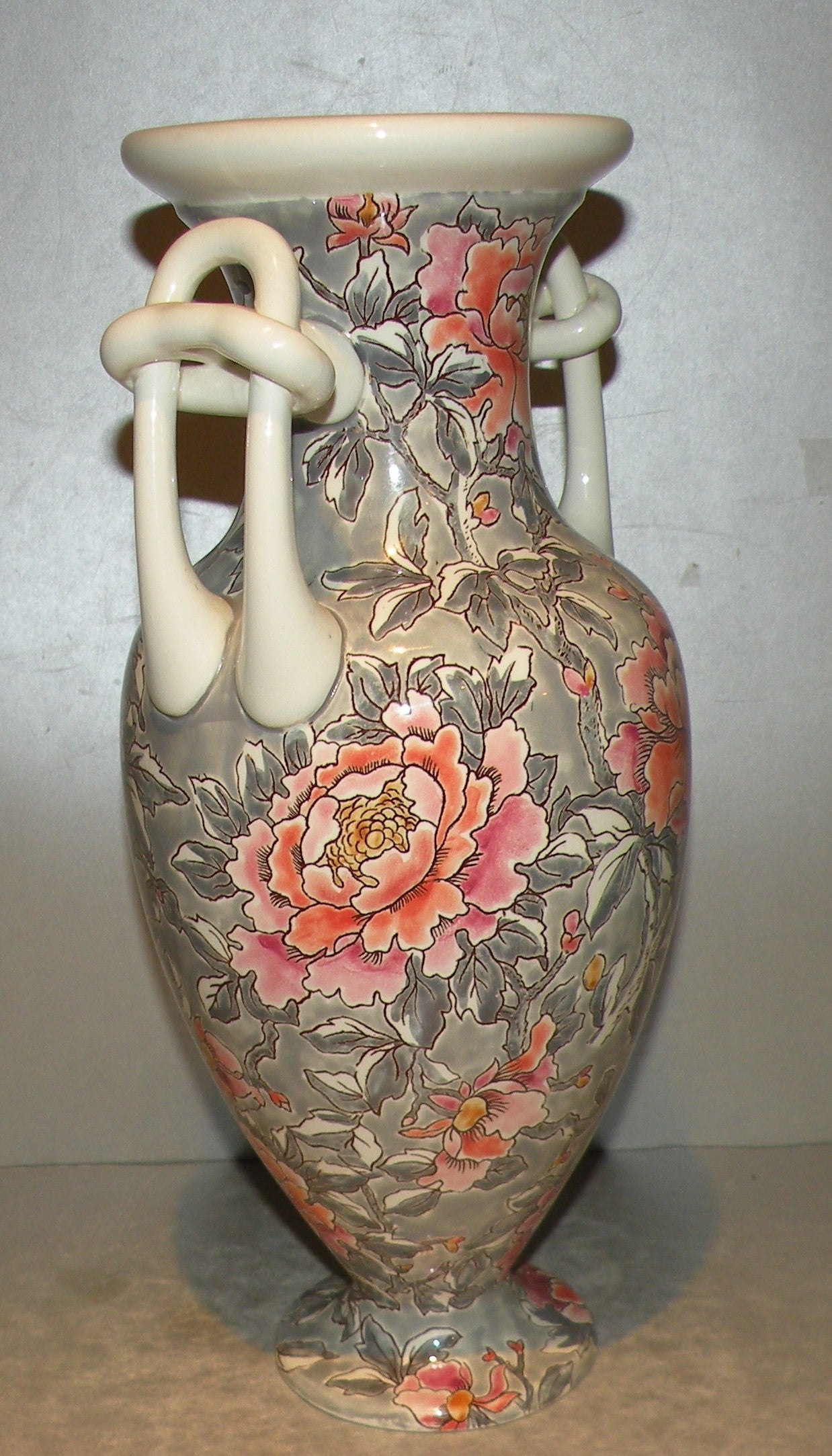 Dalhias Roses Vase , Art Faience