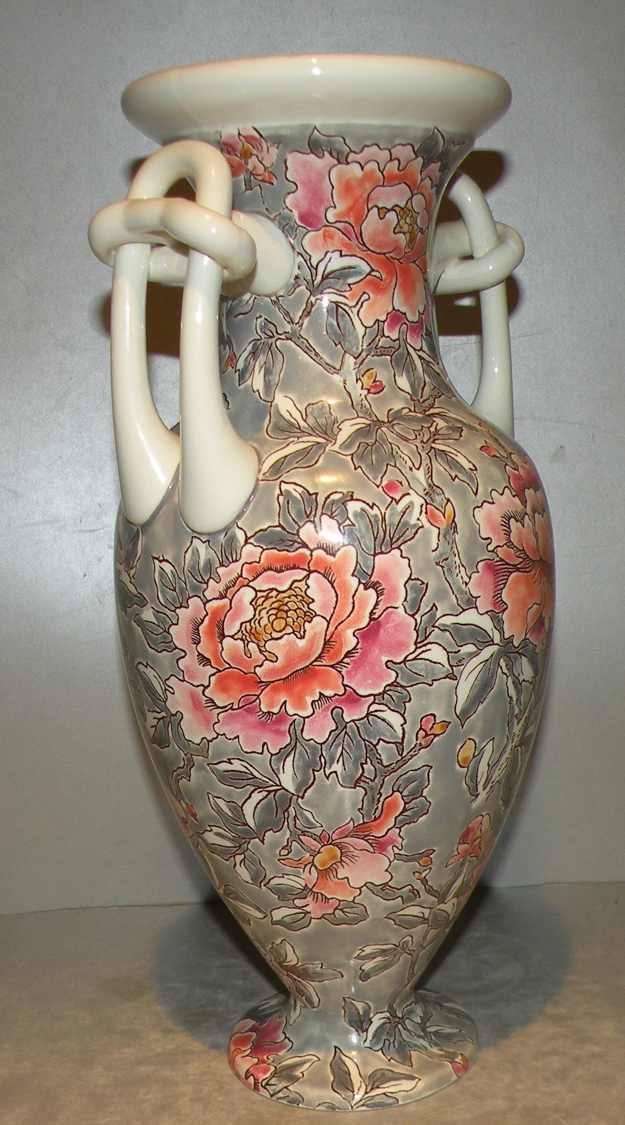 Dalhias Roses Vase , Art Faience