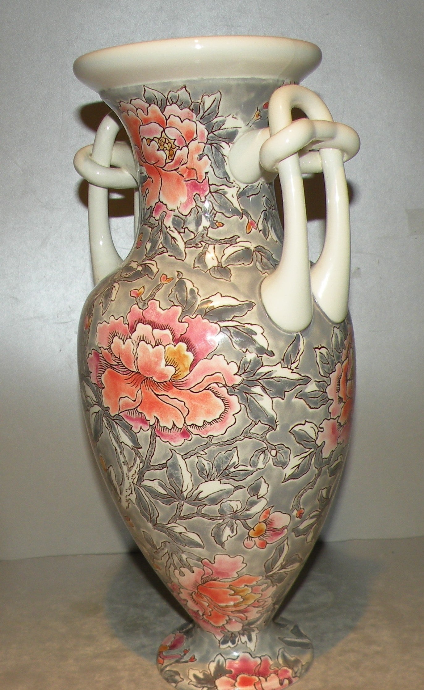 Dalhias Roses Vase , Art Faience