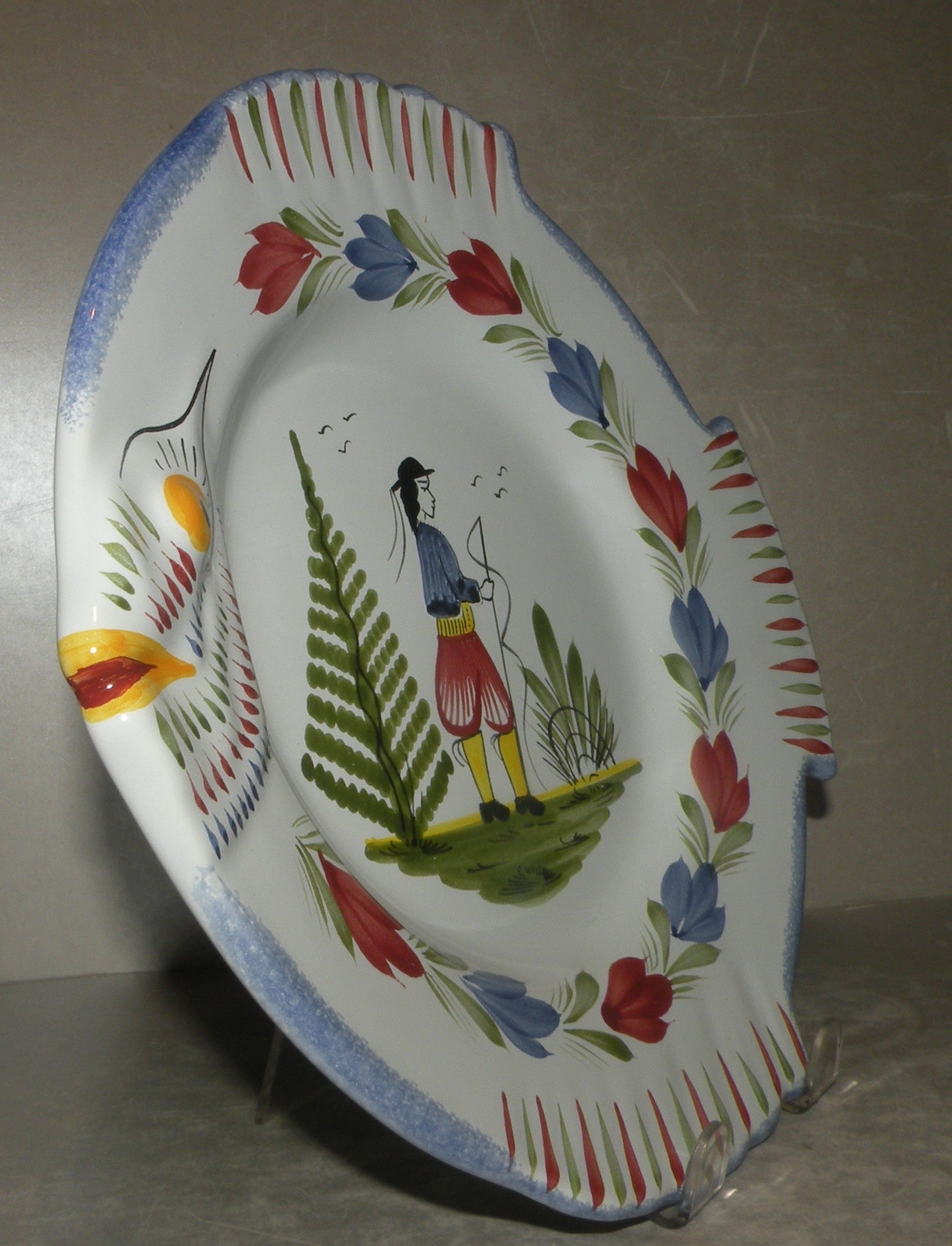 Fish Plate with man , Mistral Blue