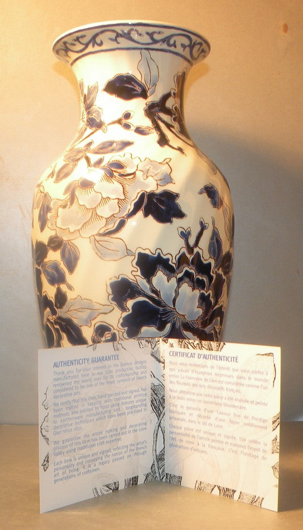 Fluted vase Number 1 Hand Painted Pivoines Bleues