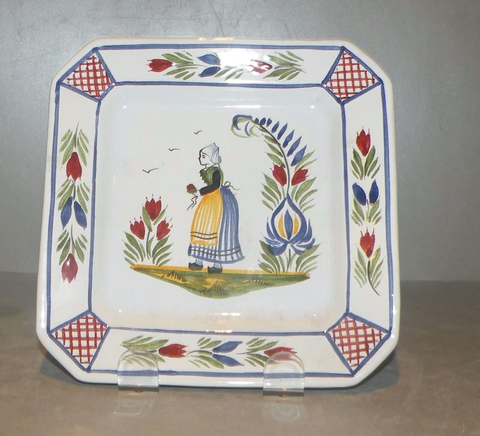 Bread & Butter Plate Octogonal with Lady Corentin , FAB Quimper