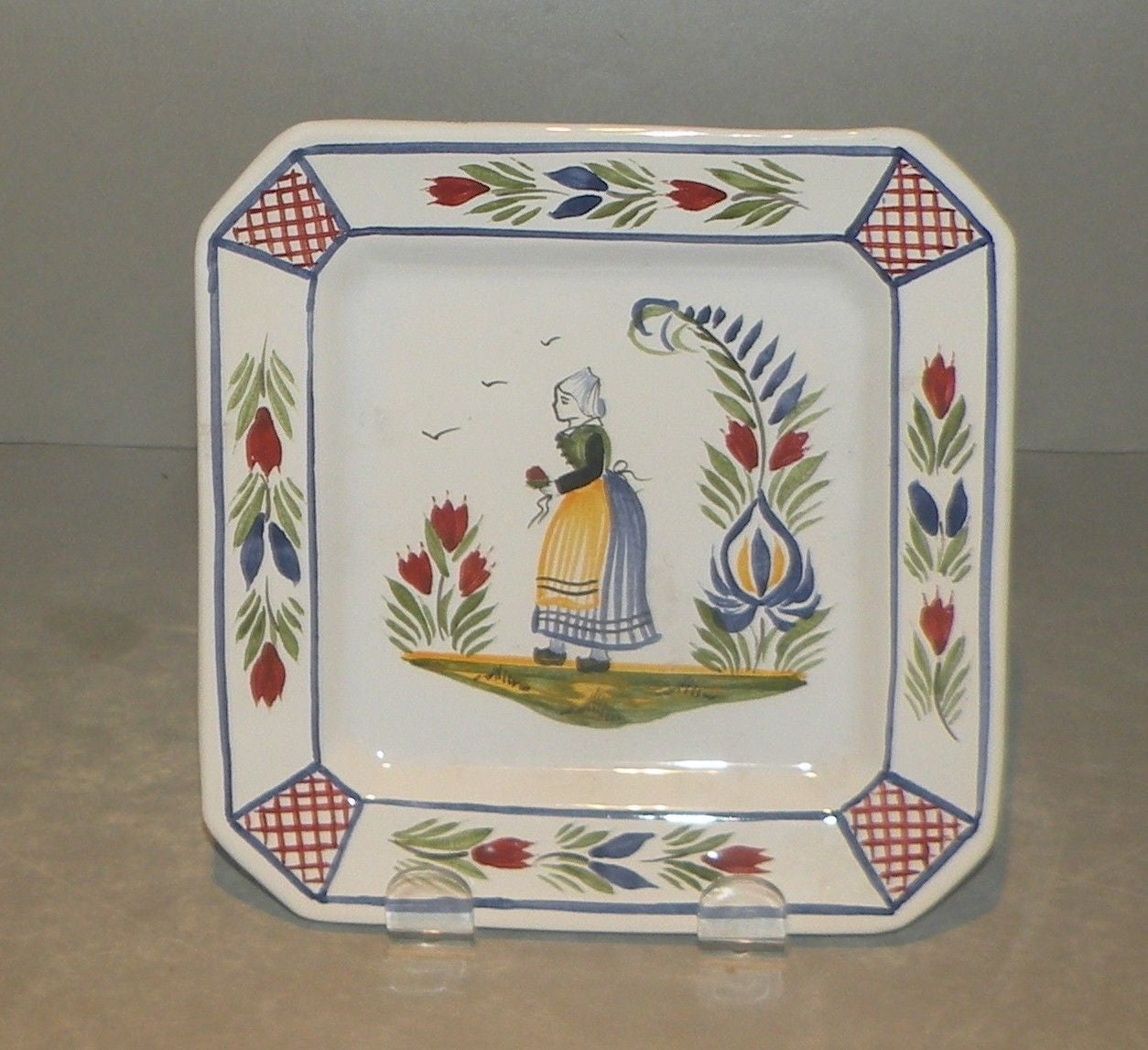 Bread & Butter Plate Octogonal with Lady Corentin , FAB Quimper